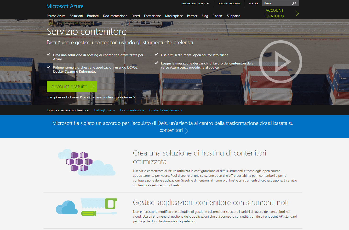 Pagina web di Microsoft Azure Container Service (ACS)