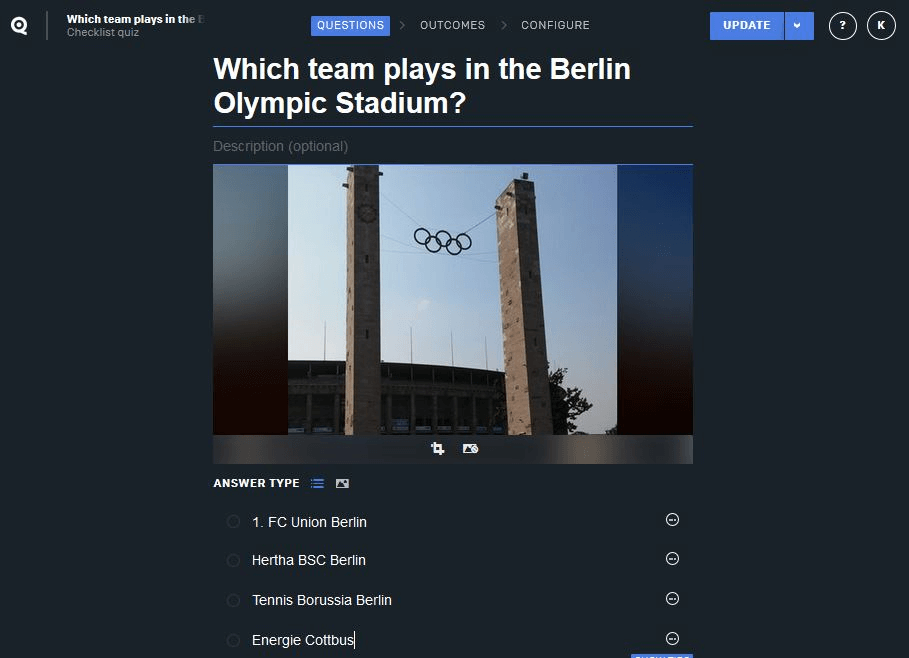 Screenshot di un quiz prodotto con Qzzr