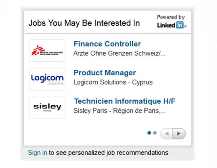 Il widget “Jobs You Might Be Interested In” di LinkedIn