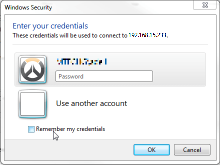 Finestra di dialogo di Windows in inglese con richiesta di immissione password