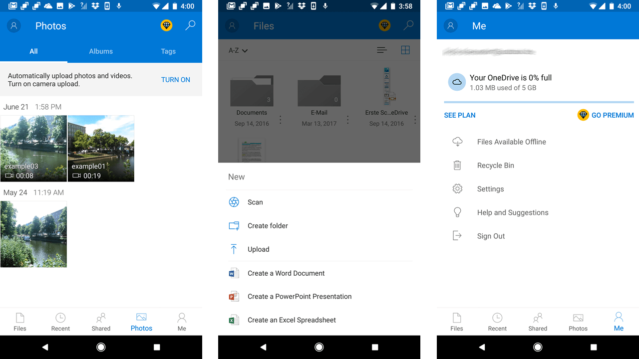 Screenshot da Microsoft OneDrive
