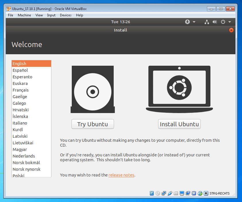 Ubuntu 17.10.1: schermata iniziale