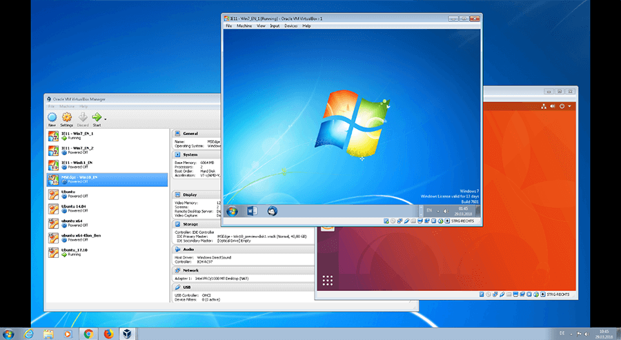 Windows 7 e Ubuntu 17.10 come sistemi guest virtualizzati attraverso Oracle VM VirtualBox