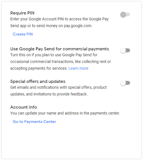 Impostazioni su Google Pay