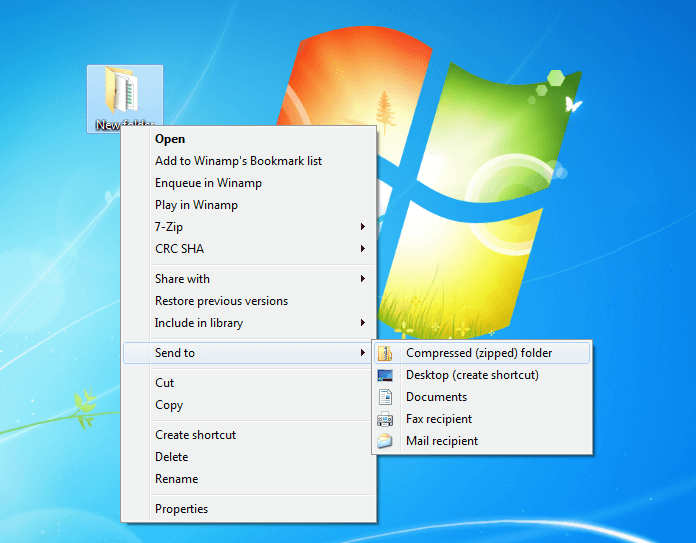 Screenshot del desktop Windows con menu contestuale aperto alla voce “Invia a“.