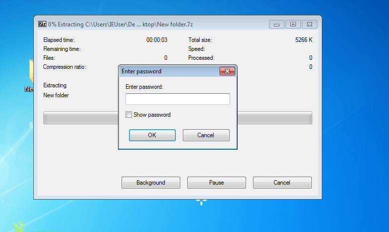Screenshot con interfaccia per l’immissione della password con 7-Zip su Windows