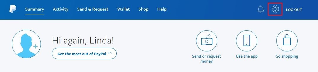 Conto PayPal: barra dei menu