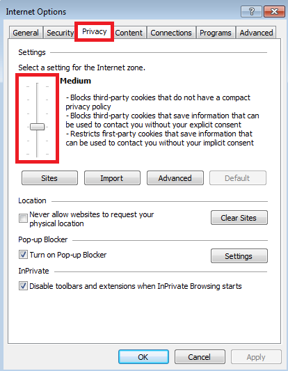 Internet Explorer: abilitare i cookie