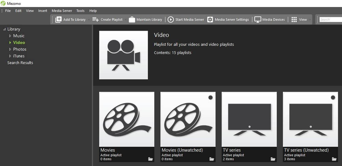 Versione desktop di Mezzmo: interfaccia utente