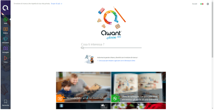 Homepage del motore di ricerca Qwant Junior