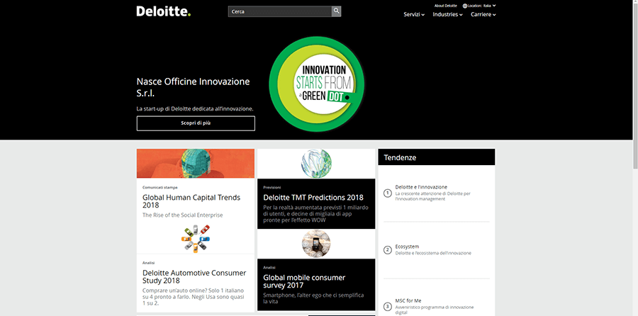 Screenshot dell’homepage di Deloitte