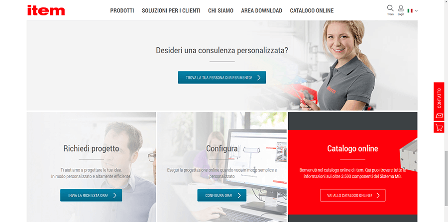 Screenshot dell’homepage del sito di item Industrietechnik
