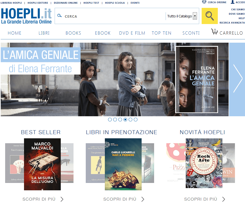 Homepage della libreria Hoepli