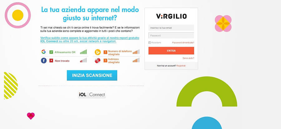 Screenschot della homepage di Virgilio Mail