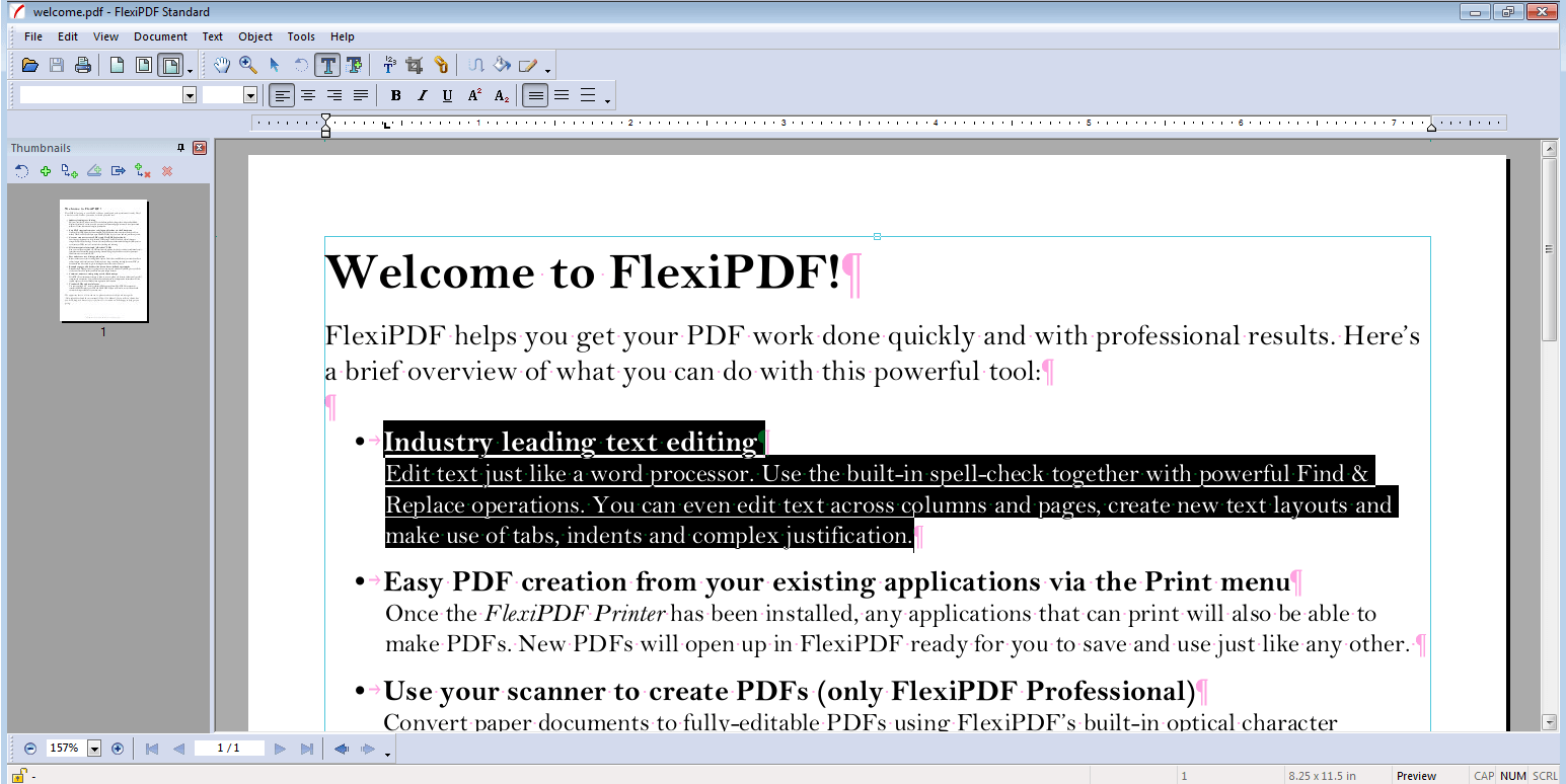 Funzione di elaborazione testuale in FlexiPDF