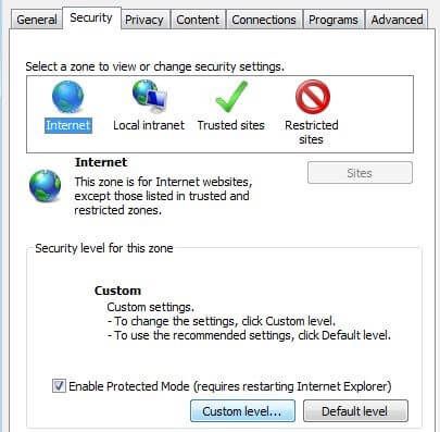 Impostazioni di sicurezza su Internet Explorer