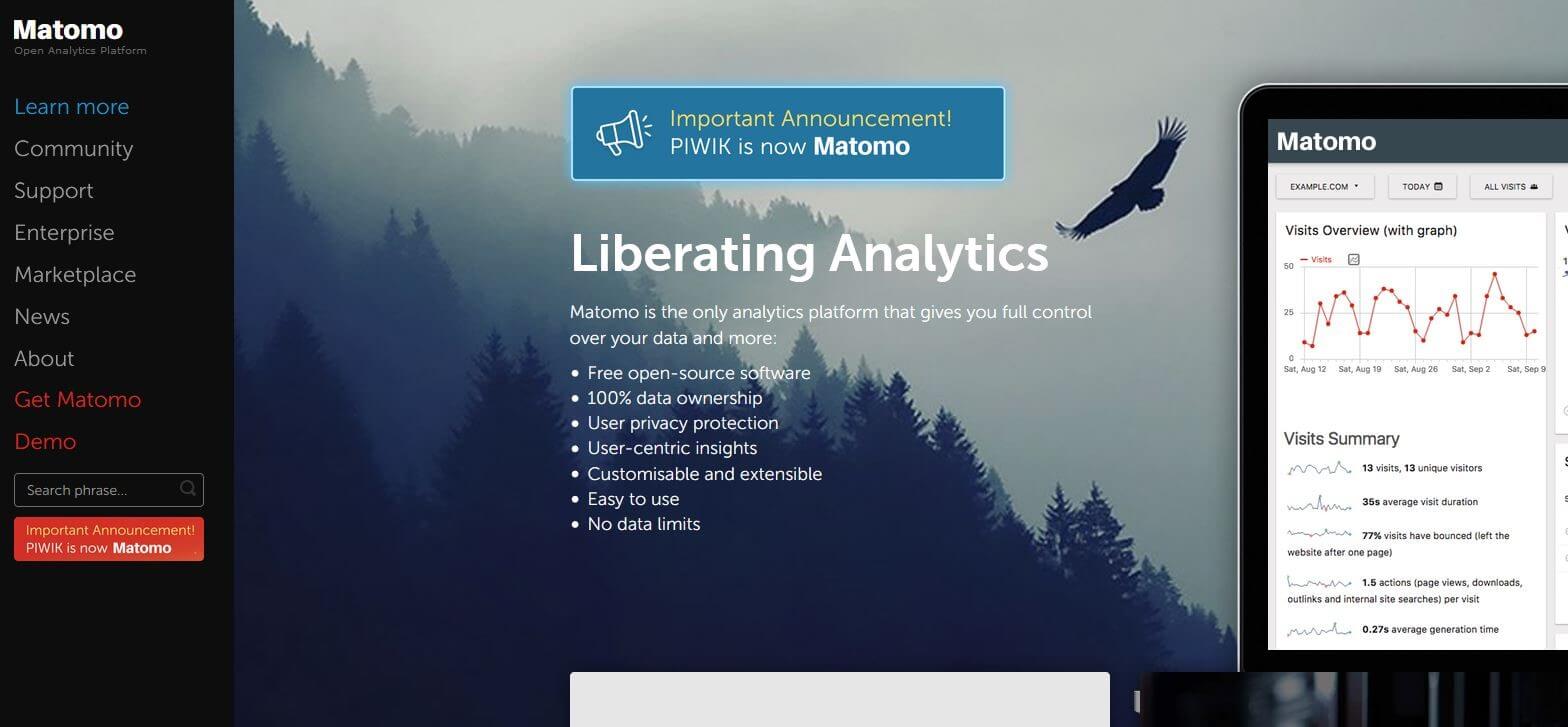 Homepage di matomo.org