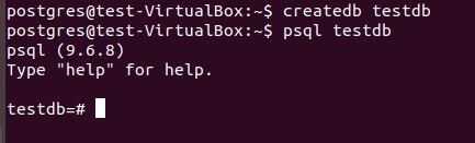 Ubuntu 17.10: client psql connesso a testdb