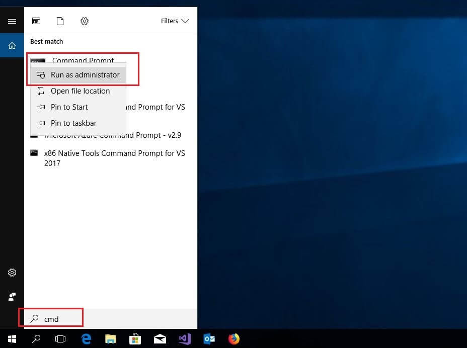 Windows 10: risultati di ricerca per il termine “cmd”