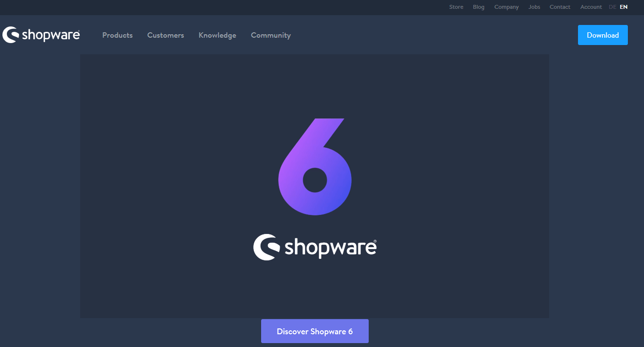 Pagina iniziale del progetto software Shopware