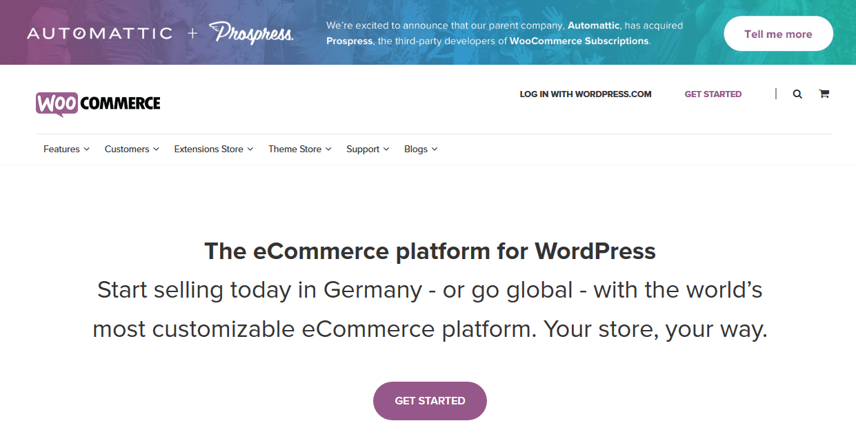 Pagina iniziale della piattaforma e-commerce WooCommerce