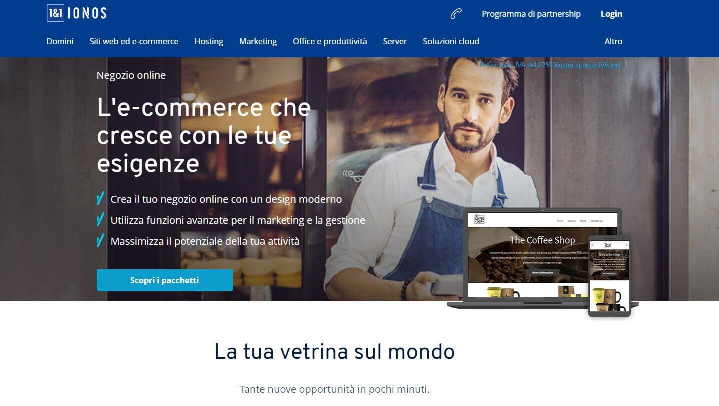 IONOS MyWebsite E-commerce: pagina introduttiva