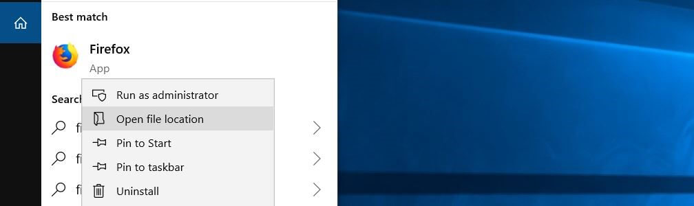 Windows 10: risultato della ricerca di “Firefox”