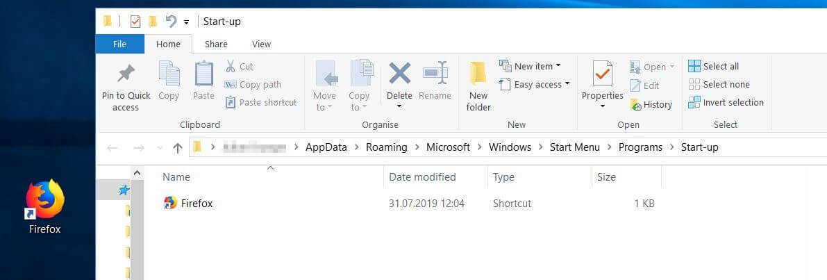 Collegamento nella cartella di esecuzione automatica di Windows 10 specifica dell’utente