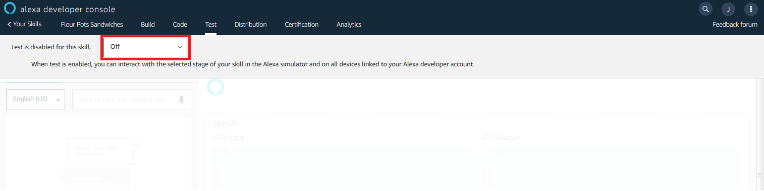 Console sviluppatori di Alexa: ambiente di test