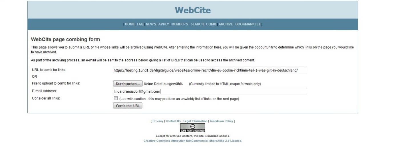 Messaggio di WebCite, la fonte è in coda per essere archiviata