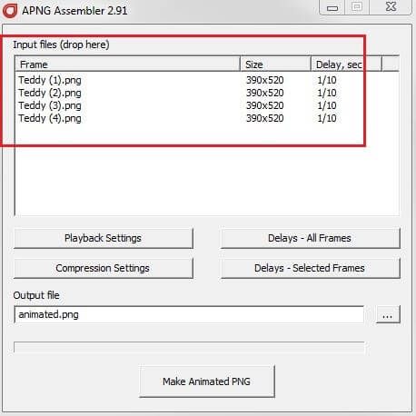 Interfaccia grafica di APNG Assembler