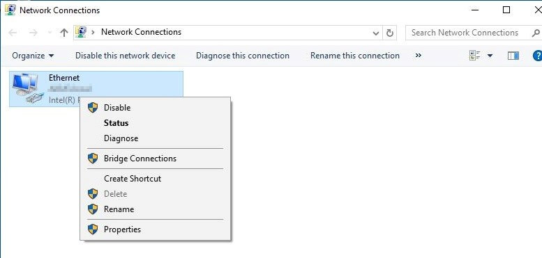 Connessione di rete configurata su Windows 10