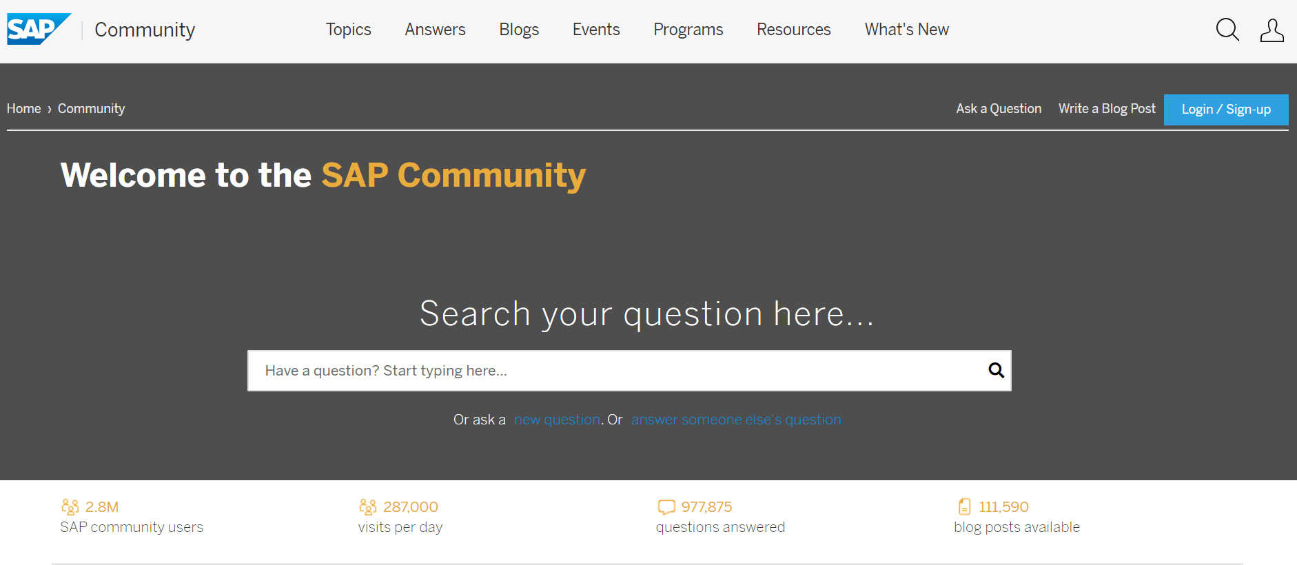 Screenshot del sito della community SAP