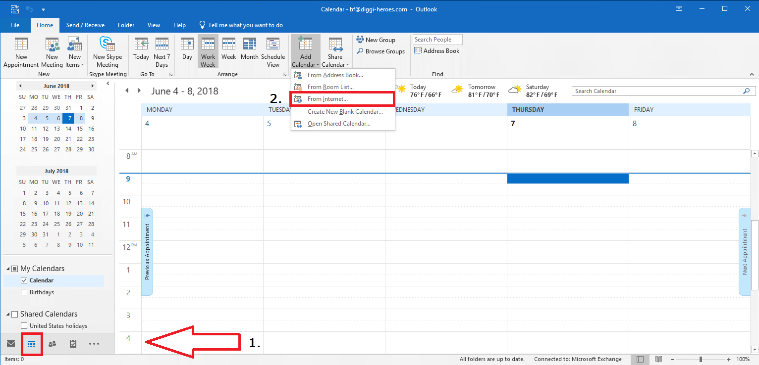 Outlook: Aggiungere un calendario da Internet