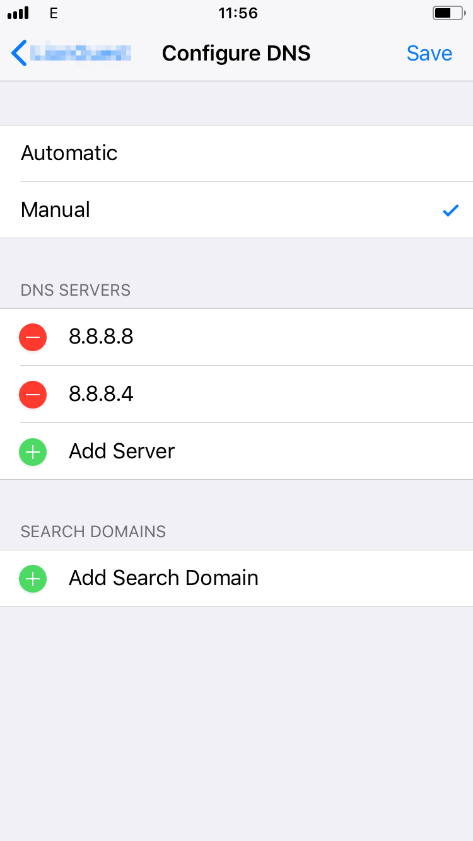 Setup DNS in iOS con server Google inseriti