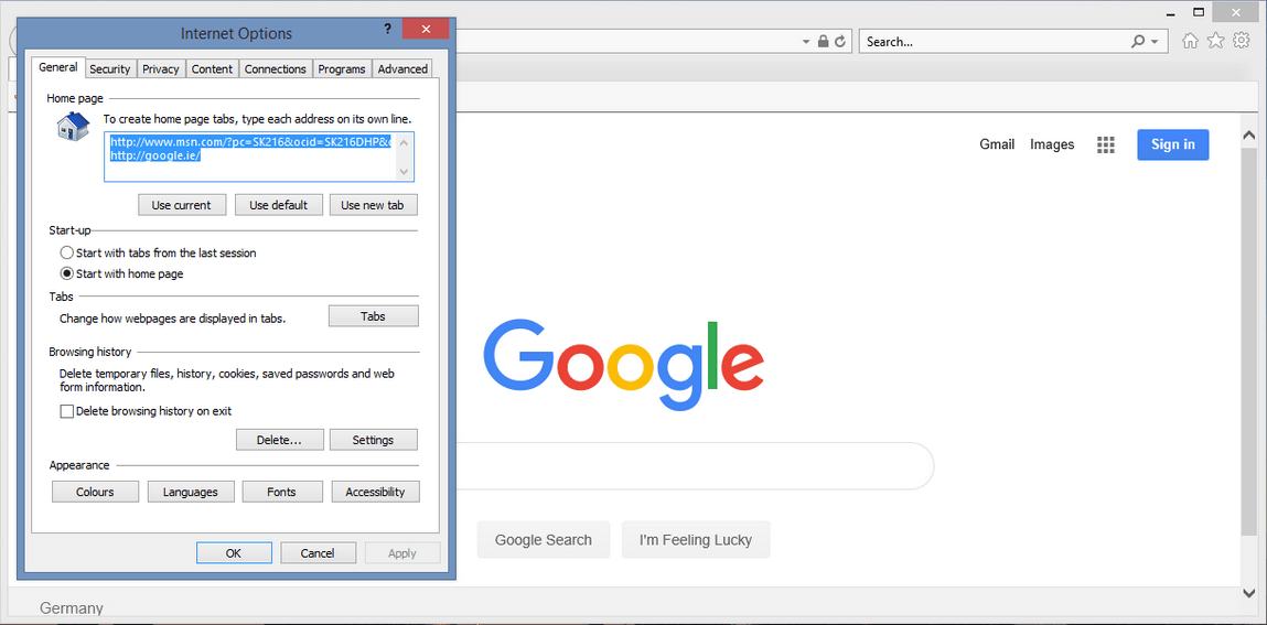 Opzioni Internet in Windows 7