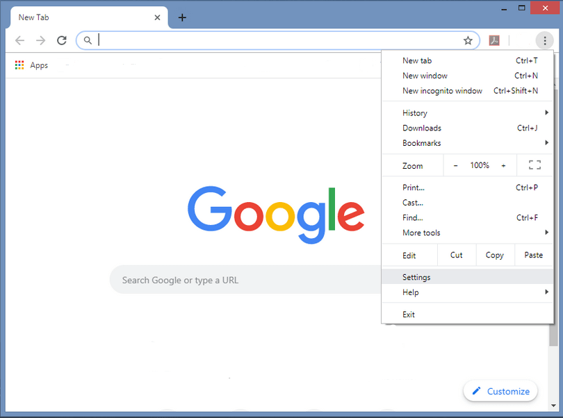 Menu del web browser Chrome
