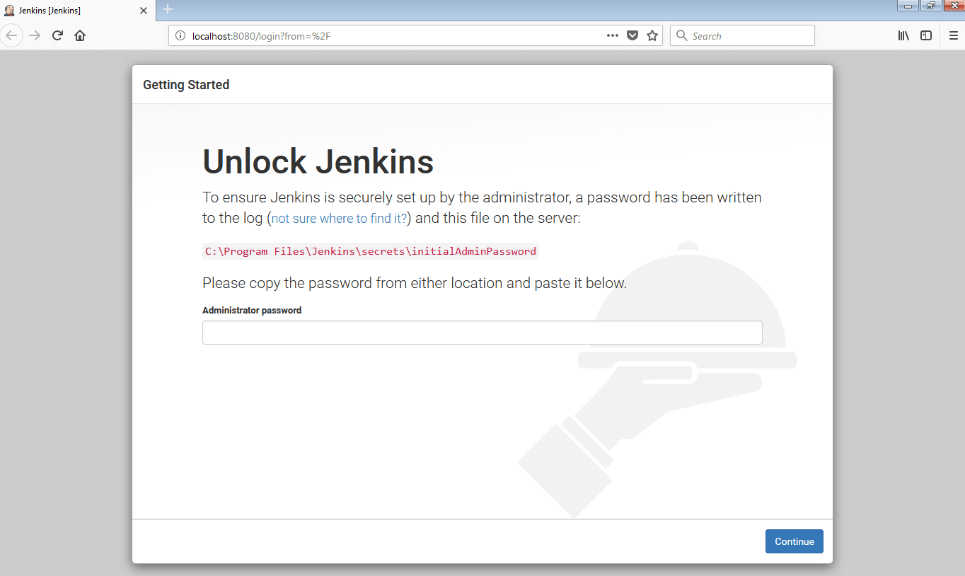 Richiesta per sbloccare l'installazione di Jenkins