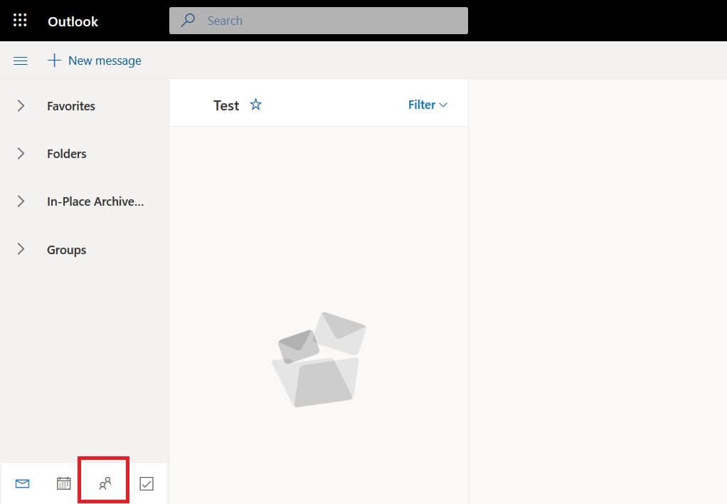 Screenshot di Outlook sul Web con l'icona con le persone per importare i contatti
