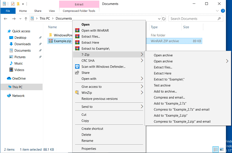 7-Zip nel menu contestuale del file manager di Windows
