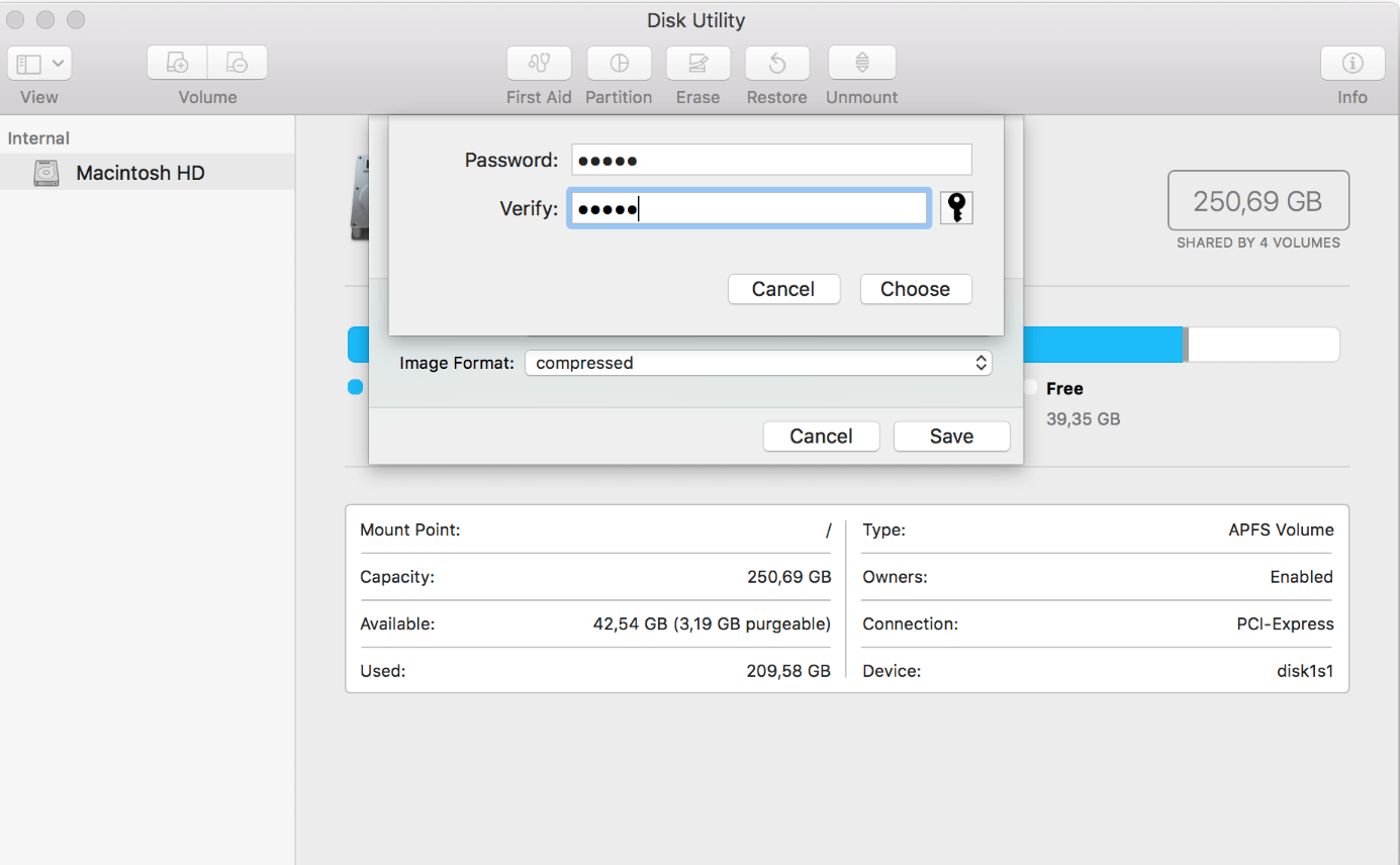 Utility Disco di macOS: inserimento password