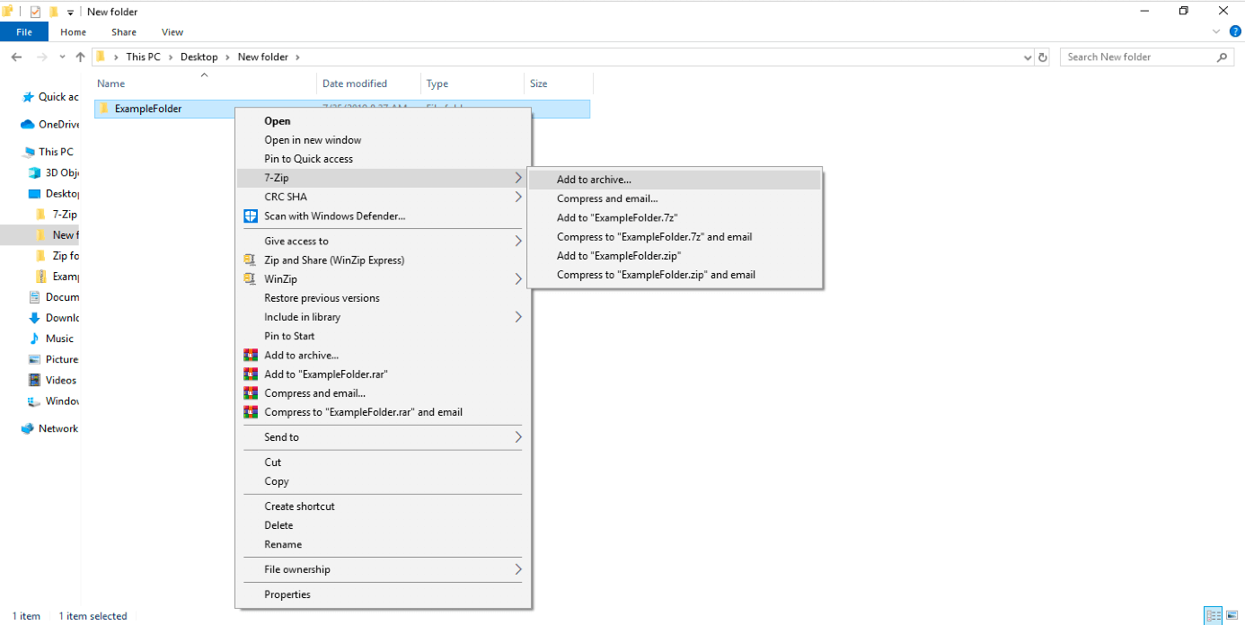 Programma di decompressione 7-Zip nel menu contestuale di Windows Explorer