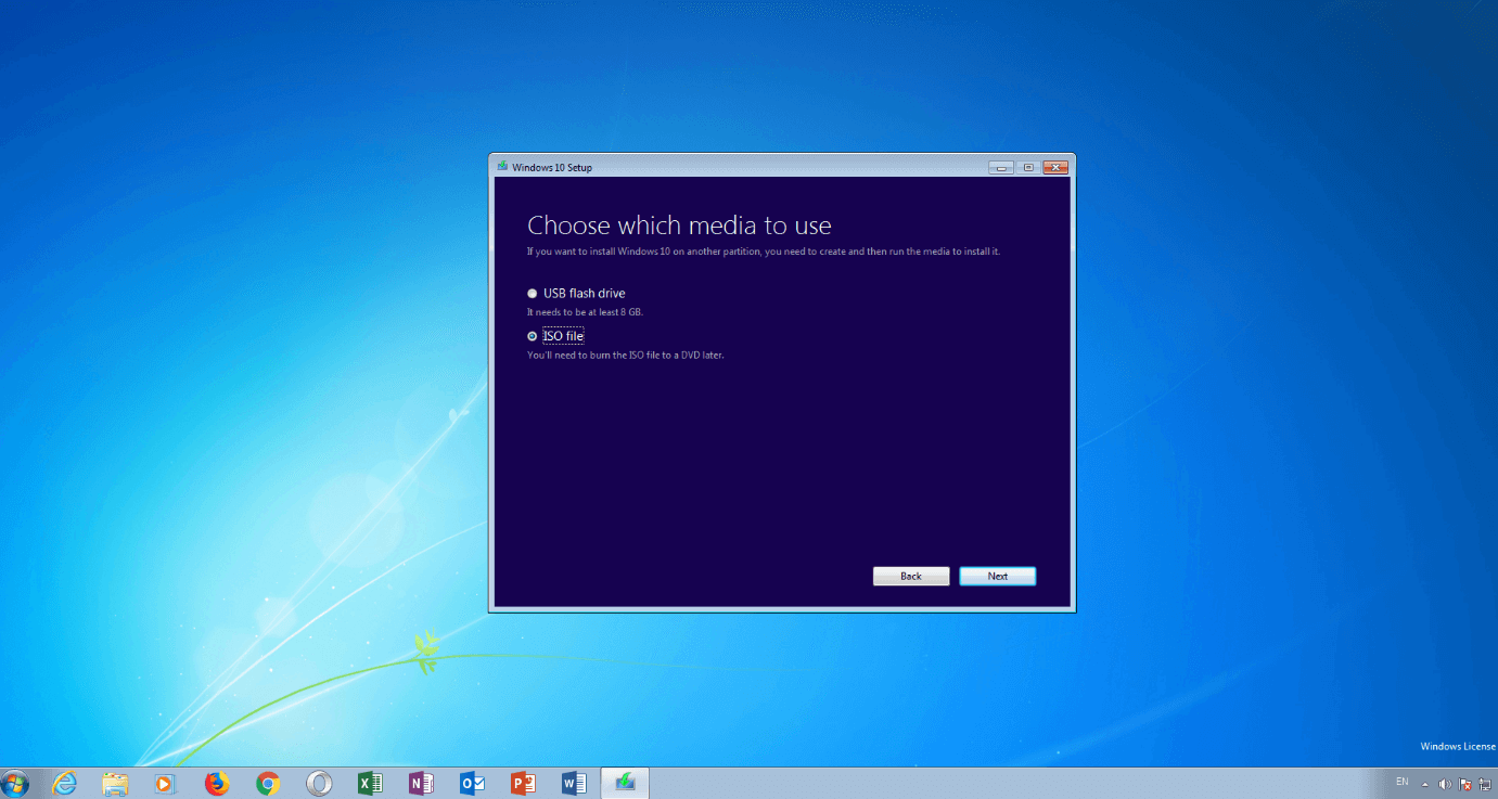 Finestra di setup di Windows per la selezione di un supporto da utilizzare
