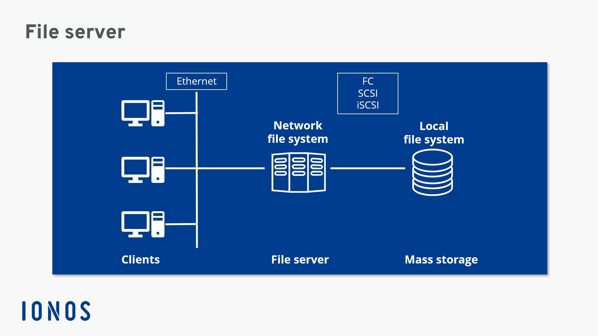 Rappresentazione schematica della struttura di rete con un file server