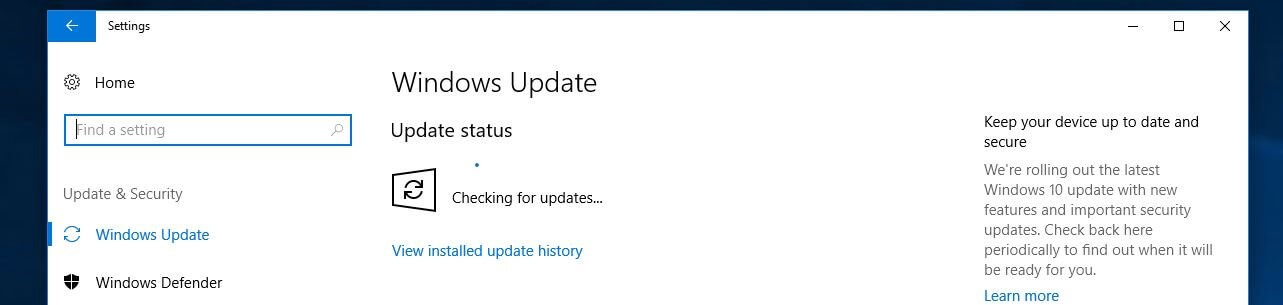 Centro aggiornamenti di Windows 10