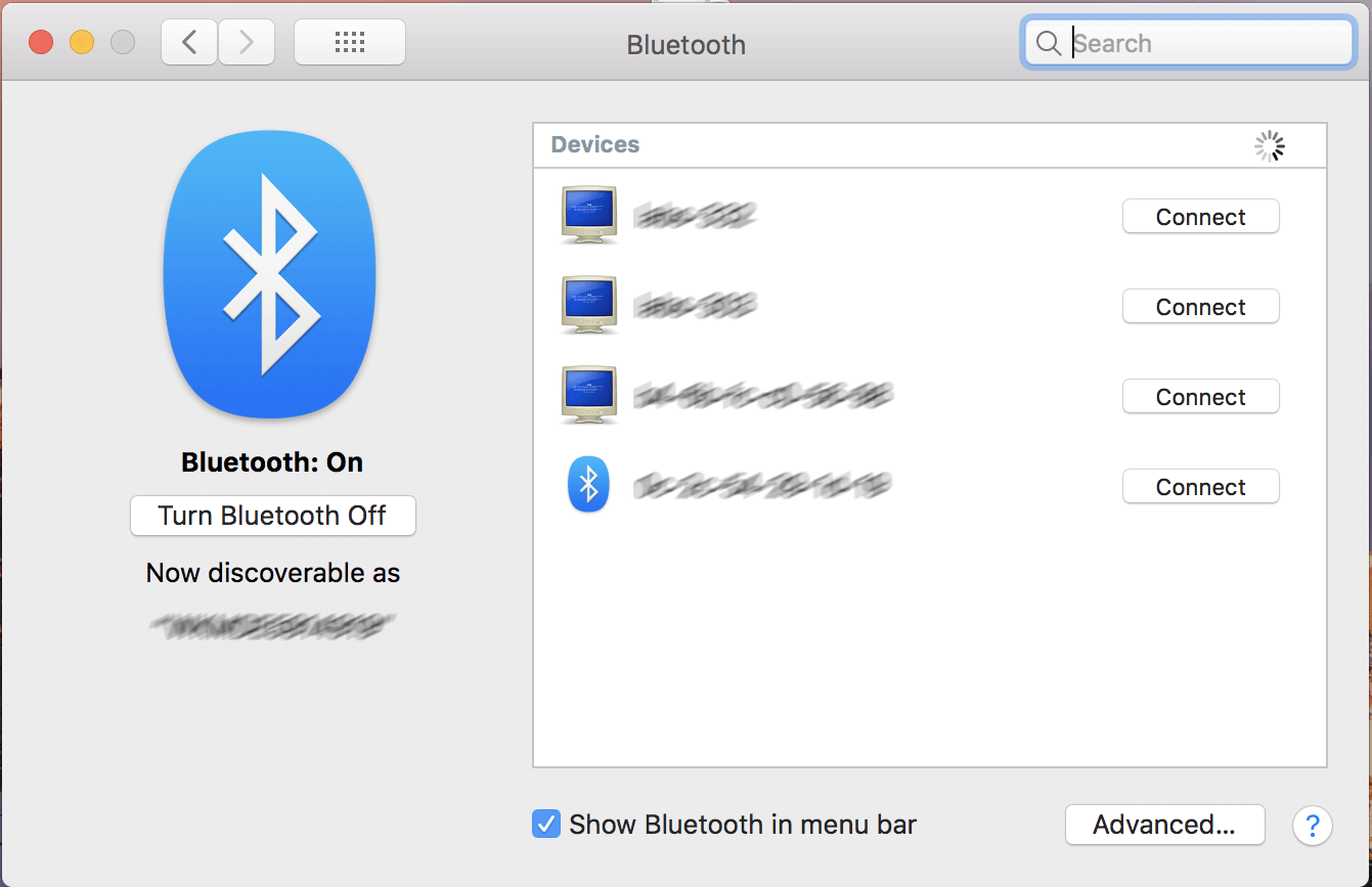 Preferenze Bluetooth in macOS