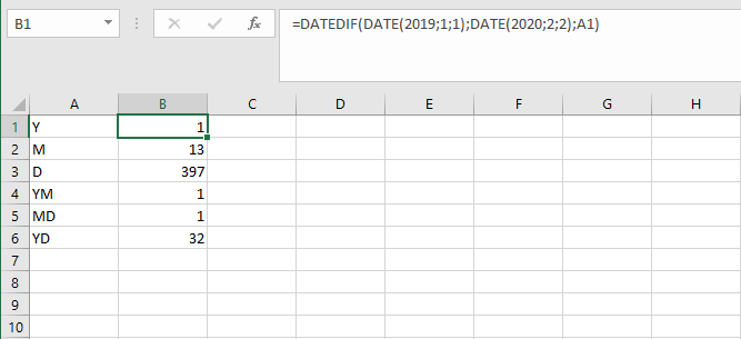 Funzione DATA.DIFF in Excel con diverse unità