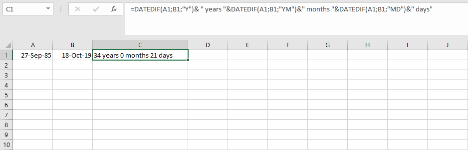 Concatenazione di più funzioni DATA.DIFF in Excel