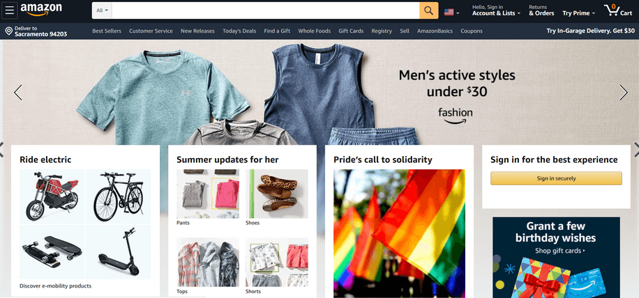 Sito web di Amazon: esempio di e-commerce
