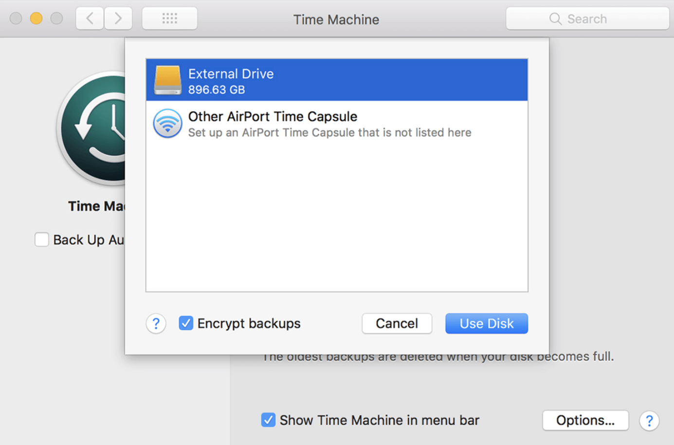 Notifica di macOS: utilizzare il supporto di memorizzazione come volume di backup
